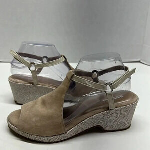 Beautifeel Sandals Ankle Strap Open Toe Wedges Heels Suede Shoes Tan Size 8